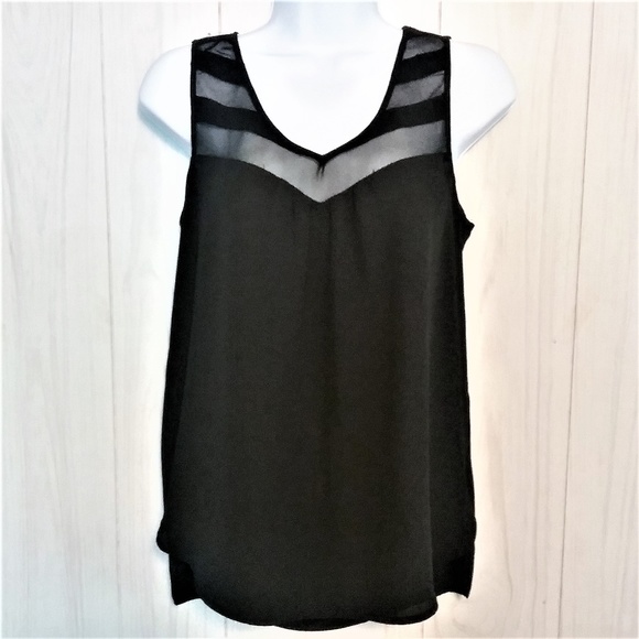 Pleione Tops - Pleione Black Sheer Sleeveless Tank Top